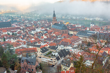 Wall Mural - City view of Heidelberg Germany red city historic architecture from Heidelberg Castle on a cloudy winter day