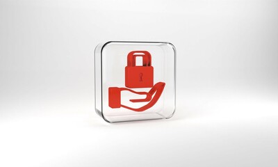 Sticker - Red Lock icon isolated on grey background. Padlock sign. Security, safety, protection, privacy concept. Glass square button. 3d illustration 3D render