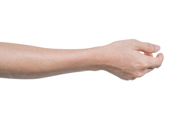 Wall Mural - Closeup of male hand showing gesture sign on transparent background - PNG format.