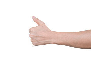 Wall Mural - Closeup of male hand showing gesture sign on transparent background - PNG format.