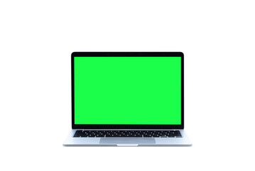 Laptop computer or notebook with green screen on transparent background - PNG format.