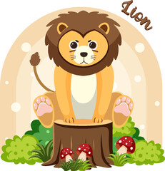 Poster - Cute lion in cartoon flat style