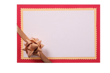 Wall Mural - Christmas gift card gold bow red border isolated transparent background photo PNG file