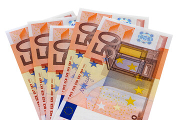 Wall Mural - Euro 50 fifty several banknotes bills isolated fan shape transparent background photo PNG file