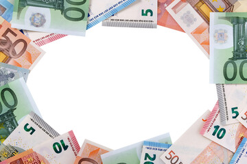 Wall Mural - Circle border frame of Euro money bills isolated center transparent background photo PNG file