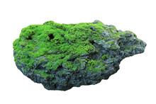 Rock Covered In Green Moss Isolated On Transparent Background