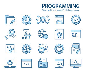 Wall Mural - programming line icons. set of software, code, dev, algorithm and more. editable stroke.