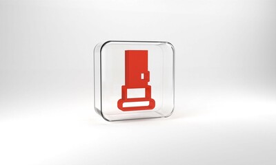 Sticker - Red Cartridges icon isolated on grey background. Shotgun hunting firearms cartridge. Hunt rifle bullet icon. Glass square button. 3d illustration 3D render