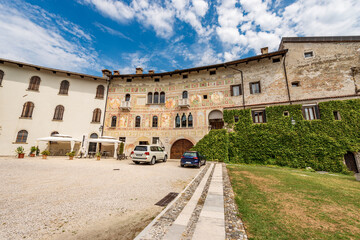 Wall Mural - Ancient Spilimbergo castle in Gothic-Renaissance style, medieval origins - XV century, main facade with numerous frescoes. Pordenone province, Friuli-Venezia Giulia, Italy, Europe.