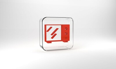 Sticker - Red Microwave oven icon isolated on grey background. Home appliances icon. Glass square button. 3d illustration 3D render