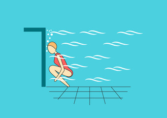 Swimmer under water in swimming pool. Float position. 
Breath out.