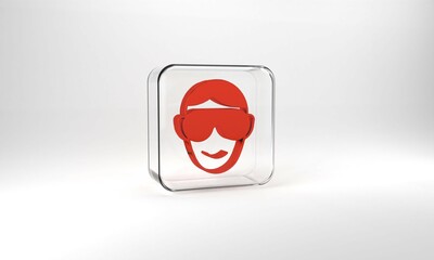 Wall Mural - Red Eye sleep mask icon isolated on grey background. Sleeping mask. Glass square button. 3d illustration 3D render