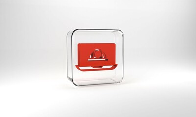 Poster - red worker safety helmet icon isolated on grey background. glass square button. 3d illustration 3d r