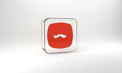 Poster - Red Mustache icon isolated on grey background. Barbershop symbol. Facial hair style. Glass square button. 3d illustration 3D render