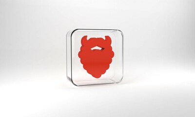 Poster - Red Mustache and beard icon isolated on grey background. Barbershop symbol. Facial hair style. Glass square button. 3d illustration 3D render