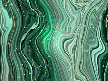 Green Marble And Gold Abstract Background Texture. Agate Stone Wallpaper Print Design With Natural Mineral Texture . Vector