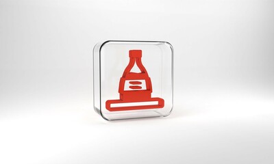 Sticker - Red Bottle of sake icon isolated on grey background. Glass square button. 3d illustration 3D render