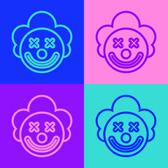 Wall Mural - Pop art line Clown head icon isolated on color background. Vector