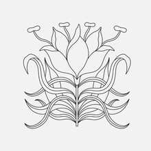 Art Nouveau Style Flower Plant Stencil Basic Element. 1920-1930 Years Vintage Design. Symbol Motif Design.