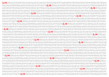 Red And Gray Pi Number Background. Pi Number And Digits On White Background