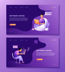 Wall Mural - programming concept set, web coder at work, vector images. developer programming web site landing pa