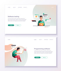 Wall Mural - programming concept, web engineer at work, vector images. developer programming web site landing pag