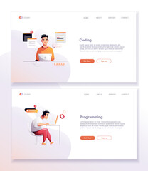 Wall Mural - programming concept, character web engineer at work, vector illustration. developer programming web 