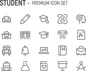 Sticker - Editable vector pack of student line icons.