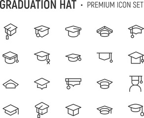 Wall Mural - Editable vector pack of graduation hat line icons.