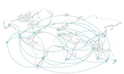 World map with destination marker dots