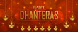 Happy Dhanteras festival card with oriental elements and Diya lamp for the Indian religious festival of lights