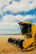 Combine harvester working in a cereal field
