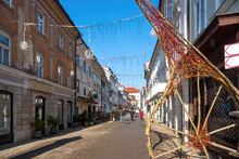 Main Street With Christmas Decoration In Kranj , Slovenia