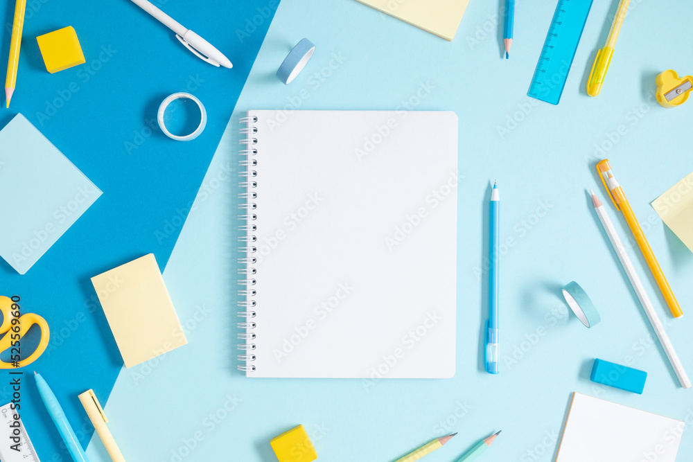 Student Notes Background Back to school background. Flatlay, top view of photo of notepad pencil ...