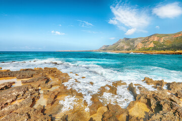 Wall Mural - Unbelievable seascape of Isolidda Beach near San Vito cape.