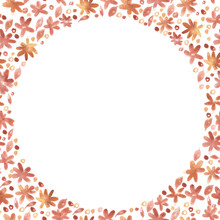 A Small Floral Seamless Pattern With A Circle In The Center. A Feminine Report About Print, Linen, Calico In A Fashionable Country Style. Watercolour