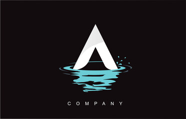 A Letter Logo Design with Water Splash Ripples Drops Reflection