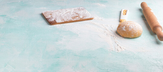 Wall Mural - Preparing dough for bakery. Ravioli dough. With copy space