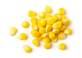 Wall Mural - Top view of fresh corn seed isolated on white background. Clipping path.