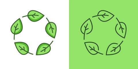 Leaf circular recycle flat and outline icon design vector. Clean power ecology sustainability symbol illustration.	