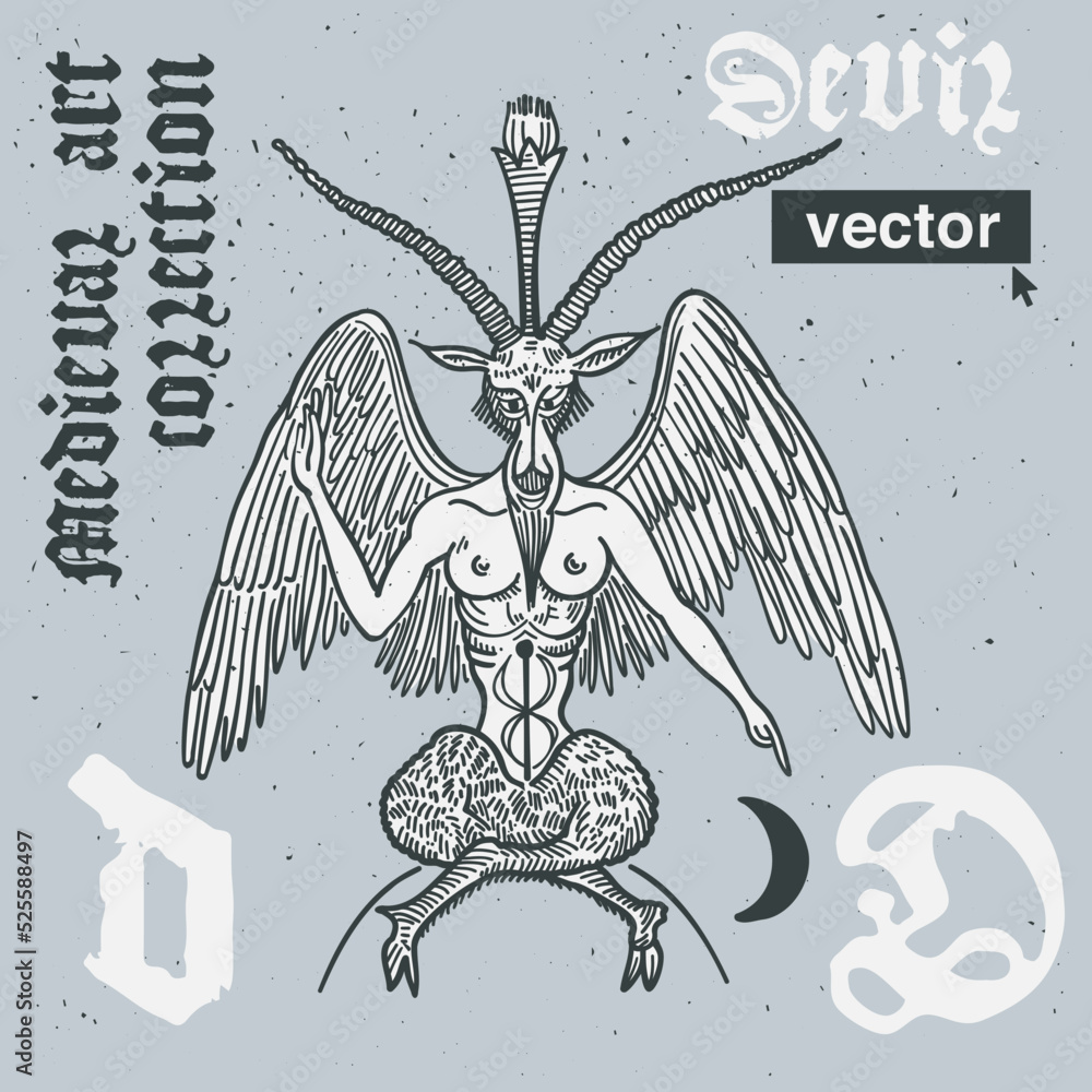 Devil vector engraving style illustration. Medieval art with ...