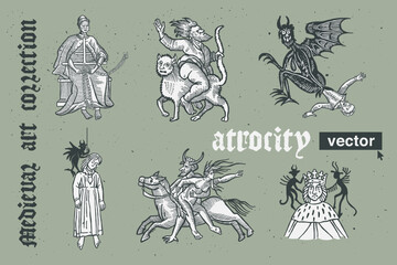 Canvas Print - Atrocity vector engraving style illustration. Medieval art with blackletter calligraphy.