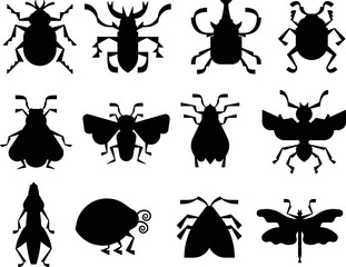 Wall Mural - Collections of Insects different type Flat vector Silhouettes