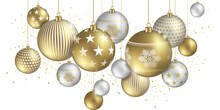 Merry Christmas Background Design - Golden Stars - Christmas Balls