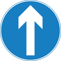 PNG format Vector graphic of a uk ahead only road sign. It consists of a vertical white arrow within a blue circle