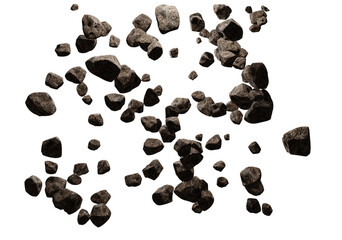 Wall Mural - .falling rocks isolated transparency background.3d rendering illustration..