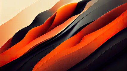 Wall Mural - Black and orange abstract wallpaper. Modern fluid, textile shapes. Waves of colors. Digital painted design. 