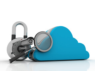 Sticker - 3d rendering Cloud computing, security concept