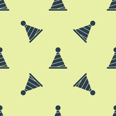 Poster - Blue Party hat icon isolated seamless pattern on yellow background. Birthday hat. Vector