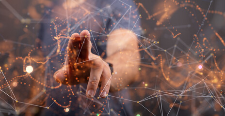 Wall Mural - businessman using data network with his fingers
